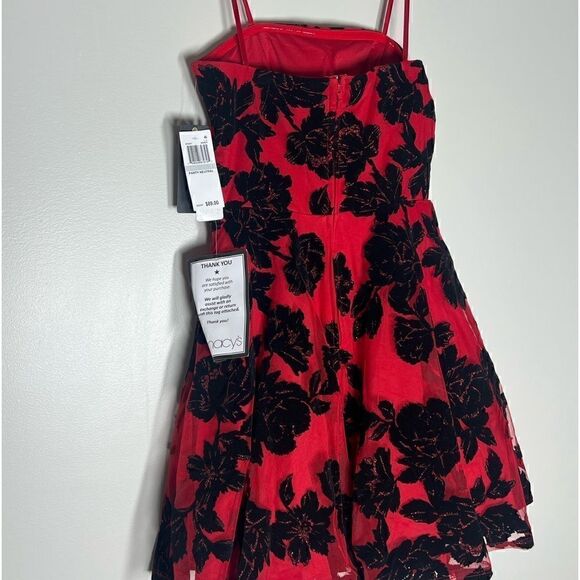 CITY STUDIOS Juniors' Flocked Fit & Flare Dress red and black dress size 1 New - Picture 5 of 13